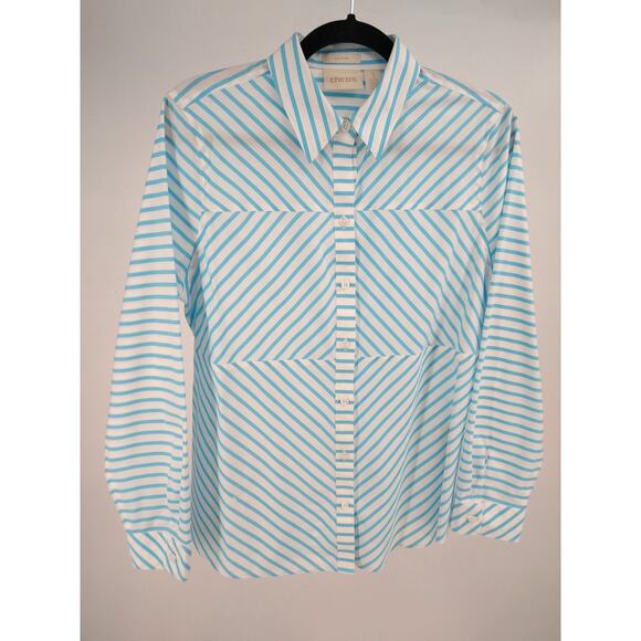 Chico's Shirt 1 M No Iron Box Striped Long Sleeve Button‎ Down Cotton Blue White - Picture 4 of 15